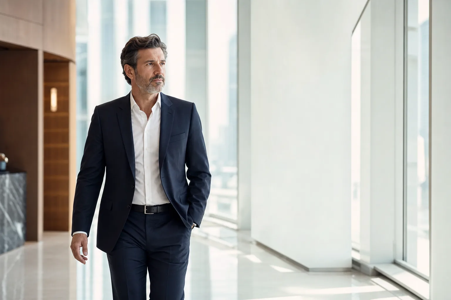 A senior operations executive in a calm modern Dubai office