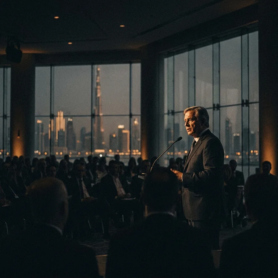 A marketing leader presenting to a Dubai audience
